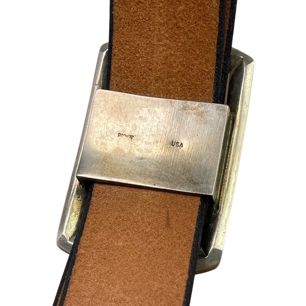 Wiley Brothers and Ledbury Men's Leather Belt Size 36‎ Camel Brown White Bronze